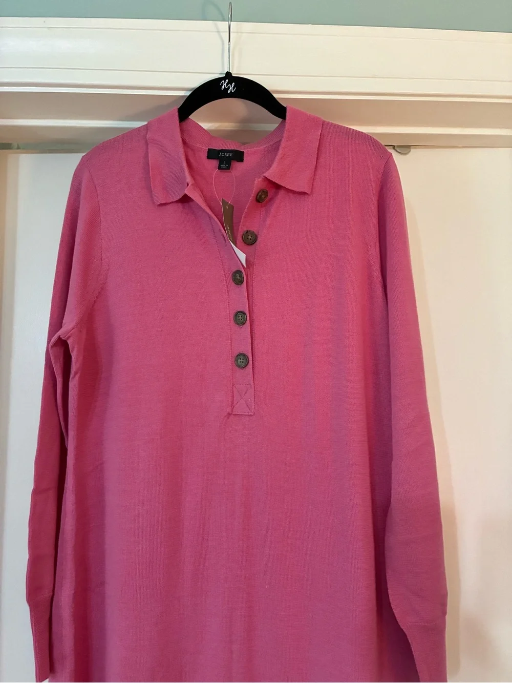 Pink J. Crew merino wool collared sweaterdress, size Large, NWT